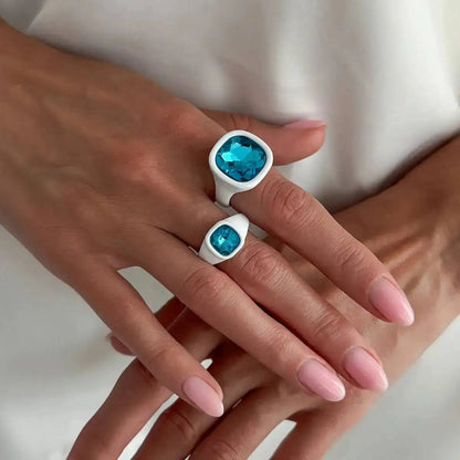 2Pcs/Set Trendy Sparkling Acrylic Rhinestone Open Ring for Women Personalized Geometric Chunky Finger Ring Jewelry Gift