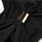 Metal Knots Sexy Slim Dress Women Elegant Summer Trend Halter Solid Folds Backless Sleeveless Banquet Party Bodycon