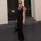Racerback Maxi Dress Open Back Hardware Detail Black Cocktail Dresses Sexy Party Outfit for Woman 2026
