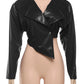 Faux Leather Crop Jacket Women Cross Neck Hipster Single Button Irregular Fall Trend Wild Basic Sexy Streetwear Coat