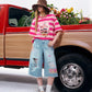 Women's Striped Cake Graphic Oversized T-Shirt, Cute Cherry Print Casual Tee, Y2K Aesthetic Short Sleeve Summer Top