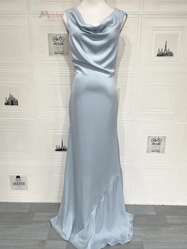 Elegant Satin Cowl Neck Sexy Maxi Dress Women Fashion Sleeveless Backless Bodycon Slip Club Party Long Dress Female