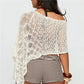 Women Knitted Poncho Loose See Through Boat Neck Off Shoulder Asymmetrical Crop Coverup Tops Summer Beachwear