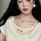 Women's Elegant Fake Two Piece Ruched Cowl Neck T-Shirt, Lace Trim Ribbed Knit Crop Top with Bead Detail