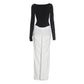 Black and White Patchwork Boat Neck Long Sleeve Backless Maxi Dress Elegant Party Dresses Fall Clothes