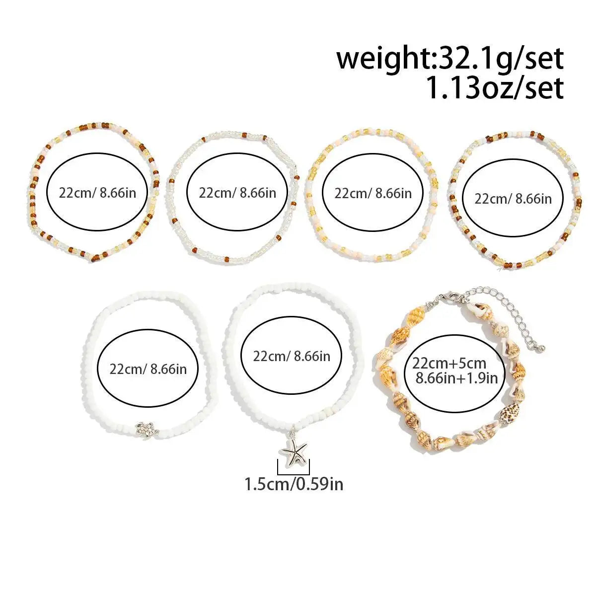 Y2K Boho Starfish Conch Pendant Anklet for Women Summer Beach Vintage Rice Beads Ankle Barefoot Chain Foot Jewelry Set