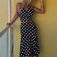 Polka Dot Sexy Two Piece Set Women Halter V Neck Crop Top And Midi Skirt Matching Sets Female Bodycon Club Dress Set