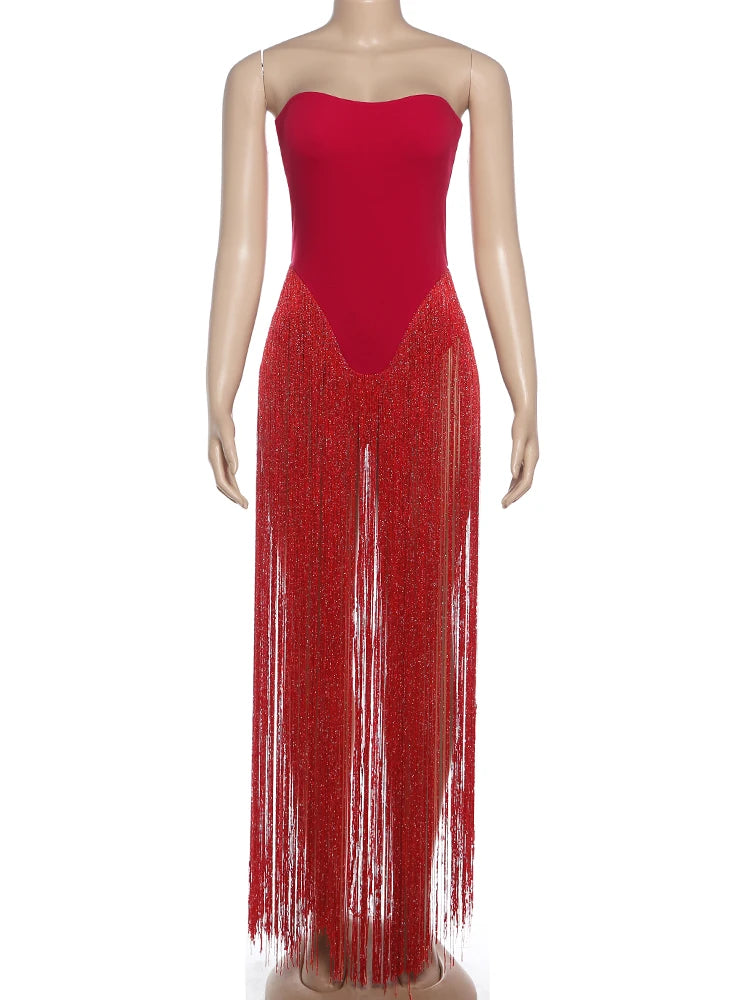 Hot Girls Bodysuits Woman Sexy Fashion Chest Wrap Backless Sleeveless Tassel Decoration Hem Midnight Club Party Bodycon