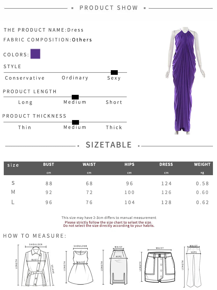 Elegant Ruched Halter Dress Woman Sexy Sleeveless Summer Trend Silky Skinny Gown Robe Vacation Banquet Party Vestidos