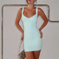 Elegant Solid Knit Bandage Dress Women Deep V Wide Shoulder Strap Sleeveless Bodycon Mini Dress Night Club Party Dress