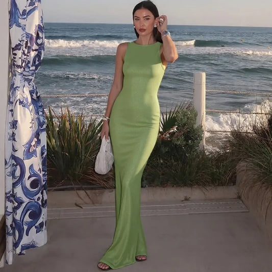 Sleeveless Backless Long Split Dresses Sexy Green Party Dresses for Woman Clothes