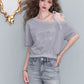 Sweet Lace Strap One-Shoulder Top, Boat Neck Short Sleeve, Casual Feminine Loose Top for Women
