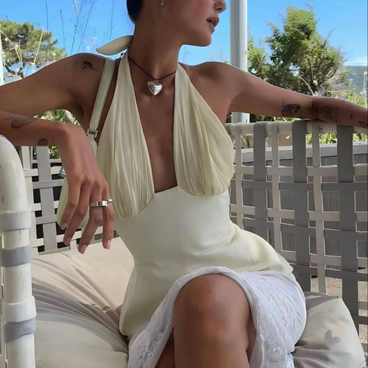 Women Silky Halter Neck Crop Top Sleeveless Crisscross Wrap Tank Top Y2k Summer Slim Fit Backless Cami Top