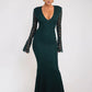 Elegant Lace Long Sleeve Sexy Maxi Dress For Women Fashion Deep V Neck Bodycon Party Club Sexy Long Dress Fashion