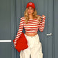Red and White Striped Long Sleeve Crop Top Street Fashion T Shirt for Woman Autumn Clothes 2026