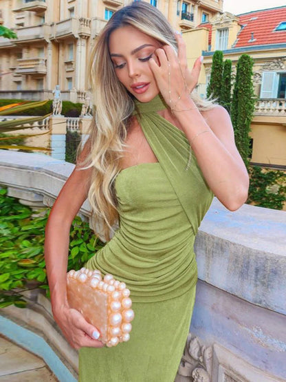 Halter Backless Maxi Dresses for Women Sexy Elegant Green Party Evening Dress Spring Summer 2025