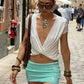 Deep V Neck Short Sleeve Crop Tops Twist-front Wrap Design White Tshirt Woman Clothes Summer 2026