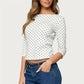 Women's Spring Summer T-Shirt Quarter Sleeve Round Neck Dots Print Slim Fit Tops Blouse Casual Daily Streetwear
