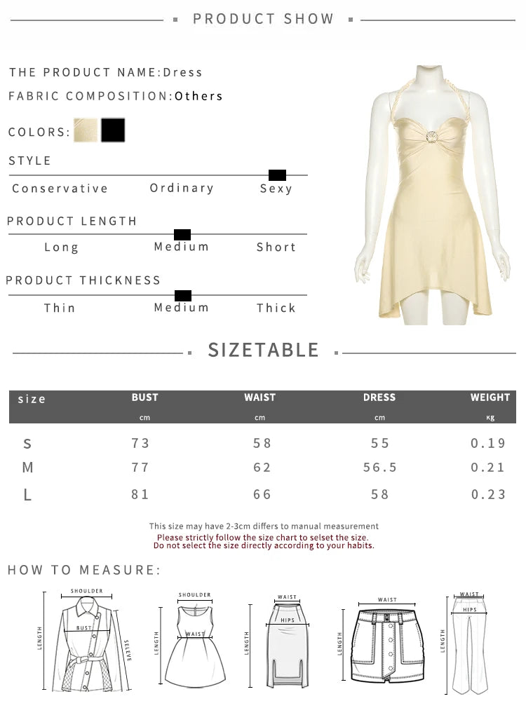 Shell Metal Satin Dress Women Y2K Plait Halter Sexy Low-Neck Irregular Backless Sleeveless Ruched Summer Mini Bodycon