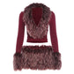 Womens Matching Sets Fluffy Faux Fur Trim Long Sleeve Top and Low-rise Mini Skirt Sets Woman 2 Piece Outfit