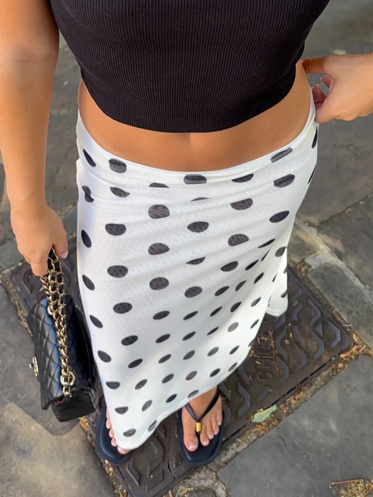 White Polka Dot Printed Midi Skirt Summer 2026 Ladies Skirts Elegant Vintage Woman Clothing