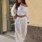 Casual Fashion 2 Piece Set Woman Polka Dot Print Skew Collar Full Sleeve T-Shirts+Drawstring Long Pants Classic Suits