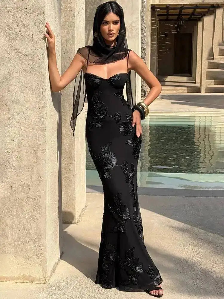 Spaghetti Strap Print Sexy Maxi Dress Women Fashion Off-shoulder Sleeveless Backless Bodycon Club Party Long Dresses