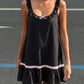 Women Ruffle Strap Mini Dress Sweet Bow Decor Contrast Lace Trim Sleeveless A‑Line Short Dress Y2K Casual Party Dress