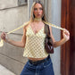 Polka Dot Halter Top with Scarf Women's Tanks Deep V Neck Backless Camis Cutecore