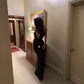 Deep V Neck Backless Draped Maxi Dress Sexy Black Party Dresses Woman Elegant