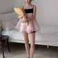 Patchwork Mesh Dress Women Ruffles Low-Neck Sleeveless Sweet Summer New Trend Beach Party Vacation Chic Mini Bodycon