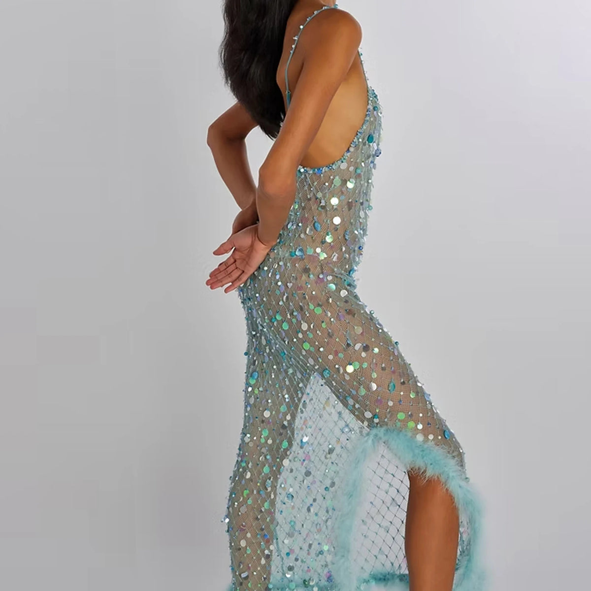 Chic Women Sequin Sheer Mesh Cover Up Dresses See Through Rhinestone Glitter Beach Dresses Summer Bikini Swim Coverups