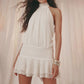 Elegant Women's Halter Neck Short Dress Sexy Sleeveless Open Back Layered Ruffle Hem Mini Dress Party Clubwear