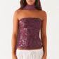 Women Y2K Sequin Tube Top with Scarf Sexy Backless Pearl Embellished Beaded Cami Bling Glitter Rhinestone Camisole