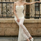 Patchwork Lace Maxi Dress Women Bow Folds Low-Neck Sleeveless Skinny Elegant Wedding Party Banquet Chic Vestidos