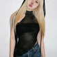 Mesh Sexy Tassel Hat+Vest Half Turtleneck Patchwork Irregular Hem Hip-Hop Style Music Festival Midnight Streetwear