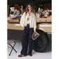 Women's Striped Crop Blouse with Lapel Collar, Casual Long Sleeve Top for Everyday Wear, Chic Asymmetrical Hem Shirt