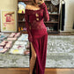 Off Shoulder Long Sleeve High Split Maxi Dresses Woman See Through Lace Patchwork Long Dresses Luxury