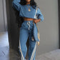 Autumn Trend 2 Piece Set Women Stripes Patchwork Full Sleeve Pullover+Drawstring Pants Casual Sporty Street Tracksuit