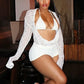 Sexy See Through 3 Piece Set Women Halter Bra+Swing Collar Flared Sleeve T-Shirts+Skinny Shorts Fashion Elegant Set