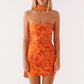 Fashion Women Summer Sequin Mini Bandeau Dress Sleeveless Off Shoulder Flower Embroidery Tube Top Dress with Scarf