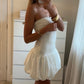 Contrast Color Mini Folds Dress For Women Strapless Sexy Slim Sleeveless Ruched Splice Y2K Beach Female Club Party Dress