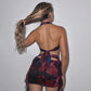 Fashion Print Deep V Neck Backless Mini Dress Sexy Clothes for Woman Hollow Out Backless Dresses
