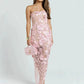 Women Strapless 3D Floral Lace Mermaid Sexy Maxi Dress Sheer Mesh Bodycon Long Dress Wedding Guest Evening Party Gown
