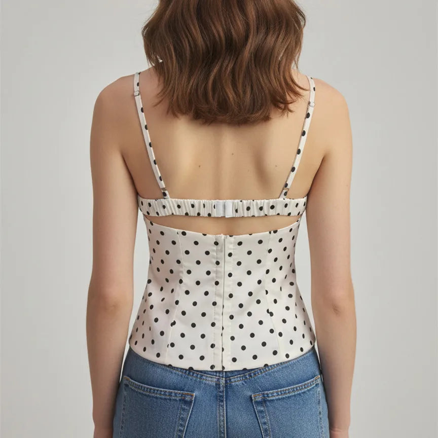 Women Y2k Lace Patchwork Trim Cami Tops Sleeveless Adjustable Spaghetti Strap Polka Dots V Neck Tank Top Summer Clothes