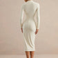 Women Turtleneck Long Sleeve Midi Dress Ruched Side Slit Bodycon Dress Solid Color Elegant Evening Party Midi Dresses