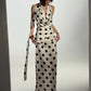 Elegant Polka Dot Print 2 Piece Set Women Sexy Halter Backless Swing Collar Bandages Tank Top+Skirt Chic Party Suits
