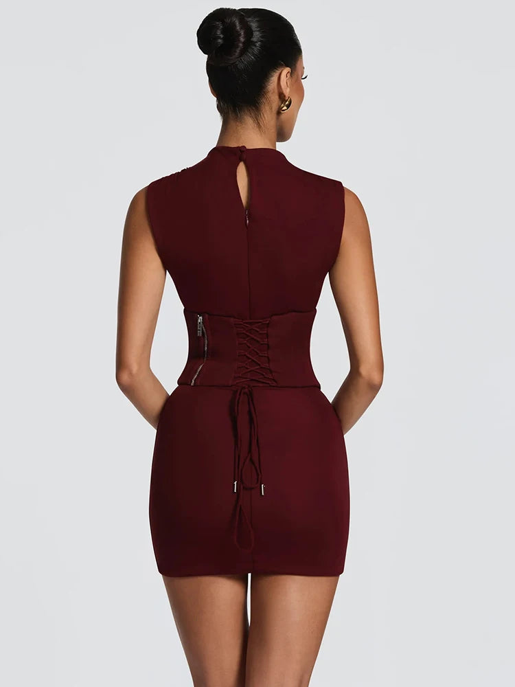 Women Sleeveless Sexy Mini Dress Corset Waist Bodycon Short Dresses Elegant Slim Fit Club Party Night Out Vestidos