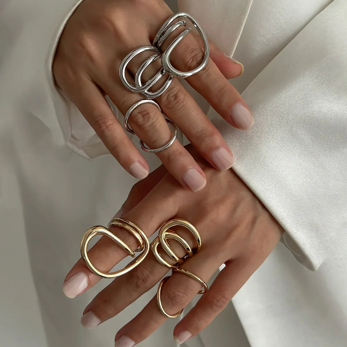 5 Styles Creative Unique Irregular Twisted Wave Rings Women Vintage Geometric Adjustable Finger Ring New Year Jewelry