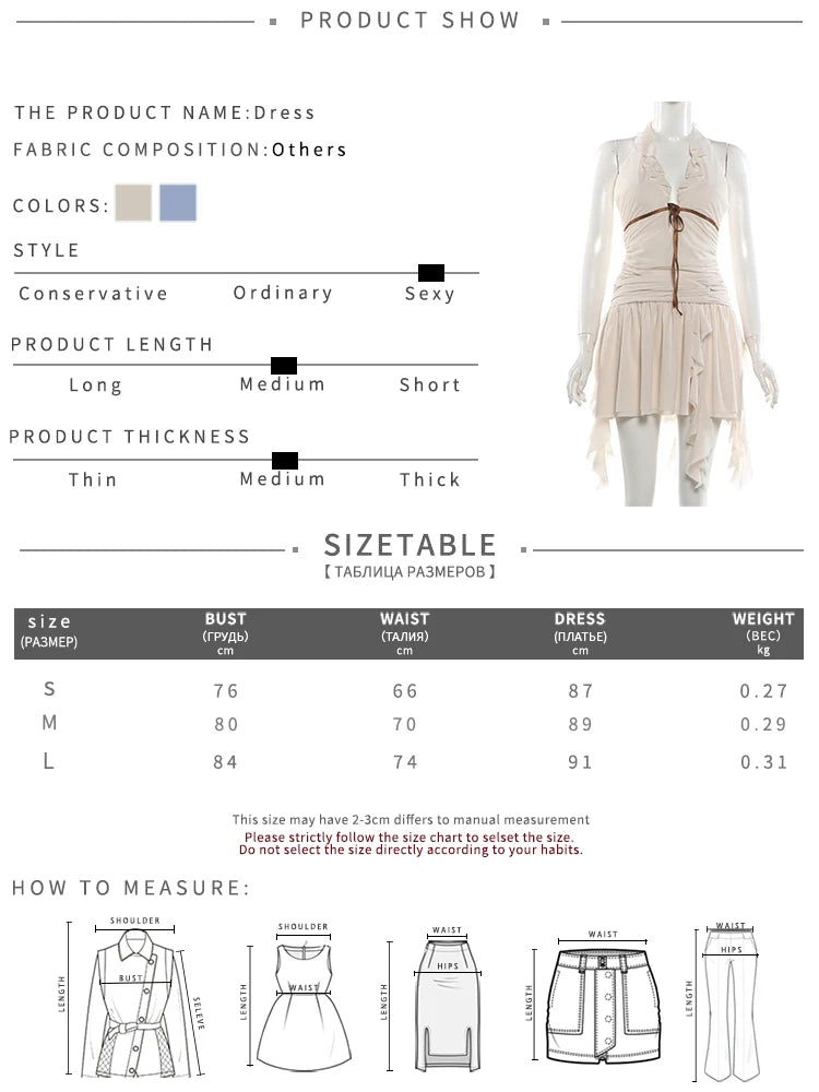 Ruffles Tassel Dress Women Bandge Bow Halter v-Neck Backless Sleeveless Folds Skinny Fashion Summer Party Bodycon